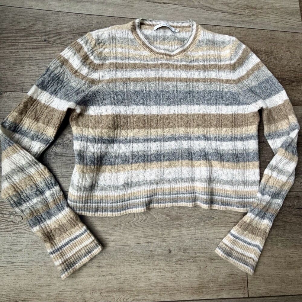 Harper Lane Womens Striped Cropped Cashmere Sweater Soft XL Everyday Staple